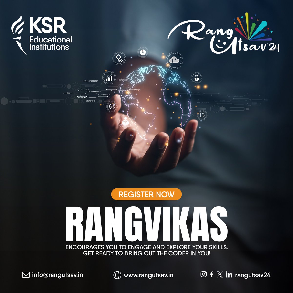 Rangutsav24's tweet image. RangVikas: Elevate Your Coding Odyssey! Embark on a journey of technical contests, where challenges fuel innovation. Are you up for the coding adventure?
Register Now: rangutsav.in
#RangVikas #CodingOdyssey #TechAdventure #rangutsav24 #technofest2024 #technoculturefest