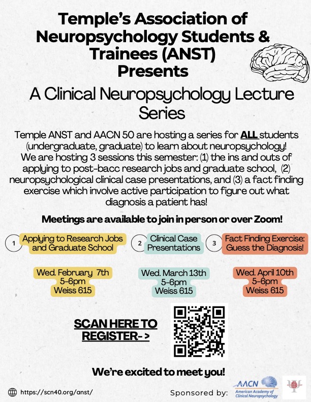 ATTENTION Temple undergrads and grads! Interested in learning about #neuropsychology and how to apply to post-bacc research positions or grad school? Join us for pt 2 of our info series this Spring '24 semester! Dates &amp; topics are in the flyer! <a href="/CLA_grad/">Temple University CLA Graduate Students</a> <a href="/TempleUniv/">Temple University</a> <a href="/Temple_Psych/">Temple Psych Dept.</a>