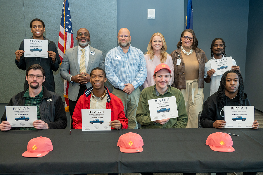 Students from @AthensTechGA, @SoCrescentTech, and @GoGPTC participated in a @Rivian signing ceremony at the QuickStart Bioscience Center. These students have been selected to participate in the EV company's Technical Trade Apprentice Program!
#Apprentice #ev #georgia