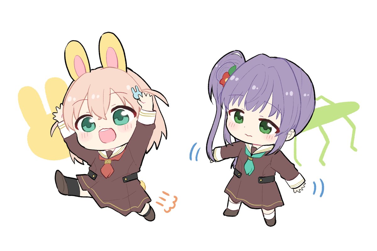 multiple girls 2girls rabbit ears smile animal ears neckerchief chibi  illustration images
