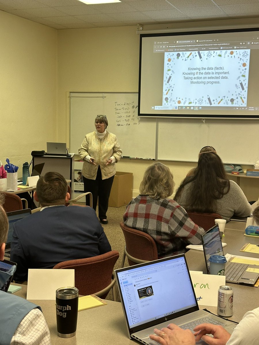 Dr. Jan King speaking to Polk County administrators about how to effectively use data. <a href="/JanKingNC/">Jan King</a> <a href="/NCPeakEd/">NC Peak</a>