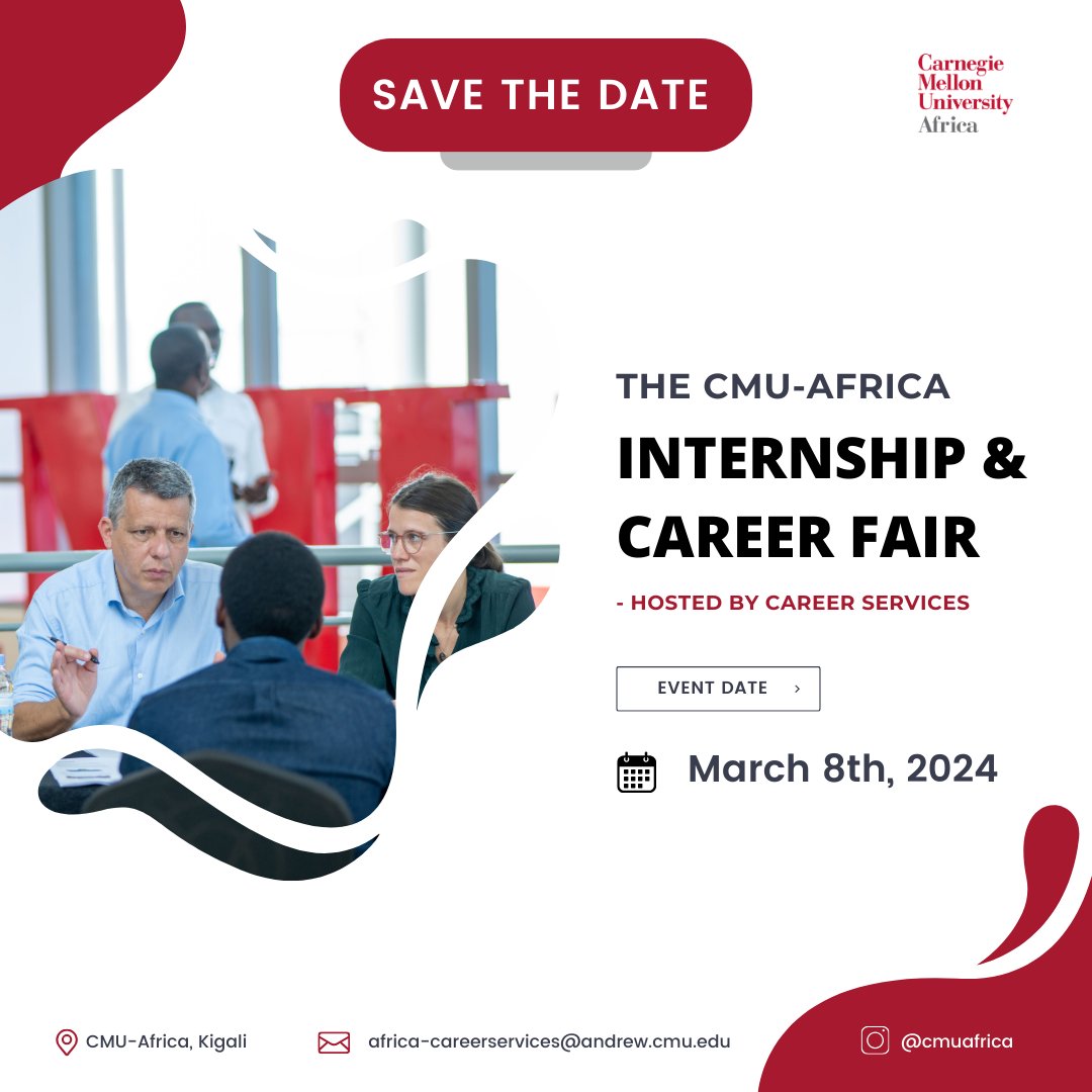 CMU-Africa invites industry partners to its Annual Internship and Career Fair on March 8th, 2024. Join us for an incredible opportunity to connect with our bright and talented students,eager to kickstart their careers in the Technology Industry.
#CareerDevelopment
#StudentSuccess