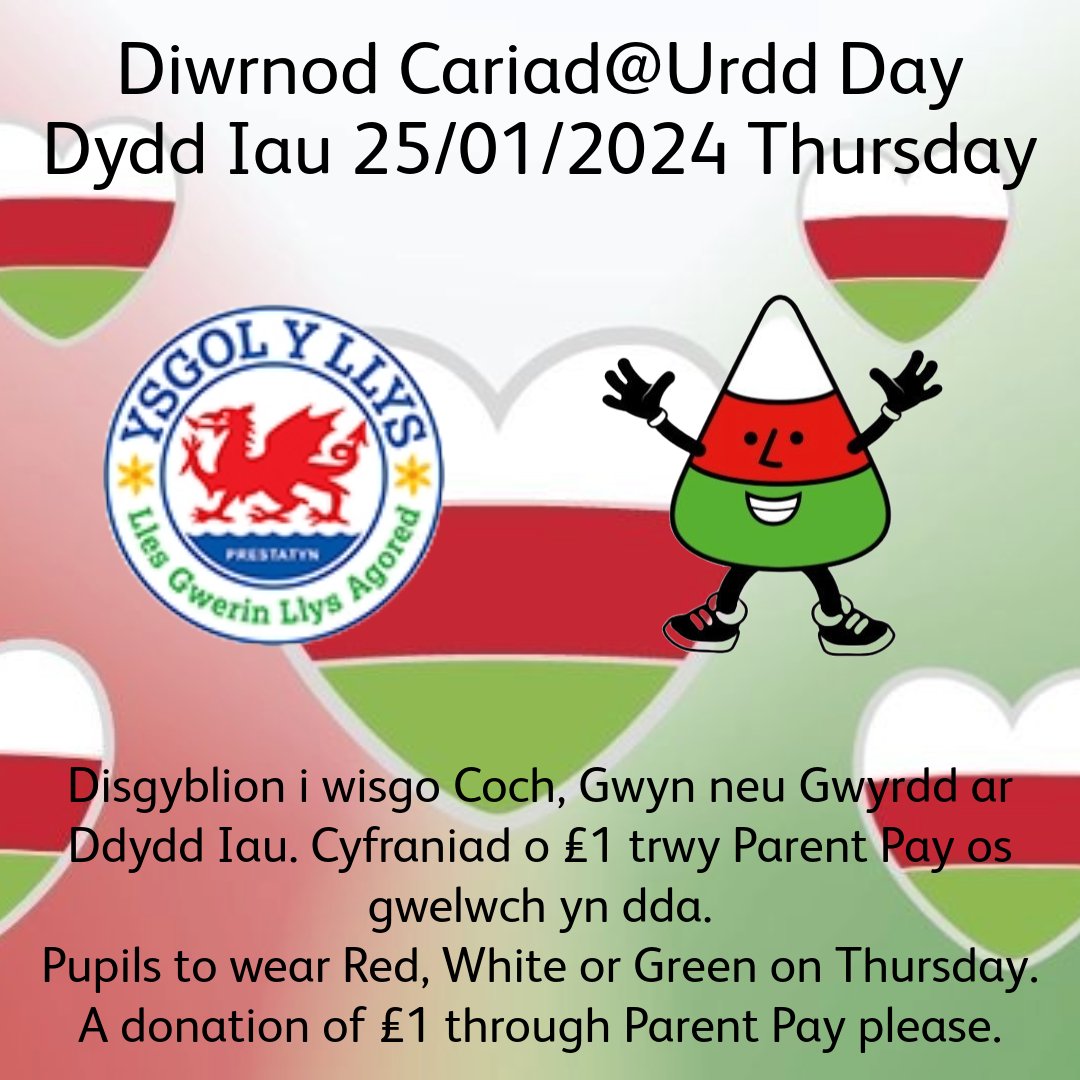 Diwrnod Cariad@urdd Dydd Iau yma. Dewch i gefnogi! Cariad@urdd day here on Thursday. Come and support! @Urdd @UrddDinbych @MIDinbych @SISirDdinbych