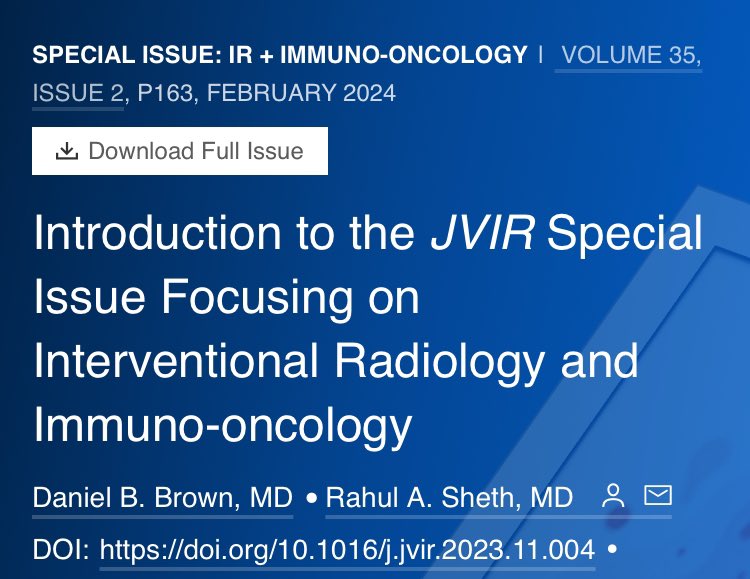 Delighted to share this special issue of @JVIRmedia focused on “Immuno-oncology + Interventional Oncology” with an all-star cast of contributors. I hope you find it as thought-provoking as I did! tinyurl.com/kpuz55c9