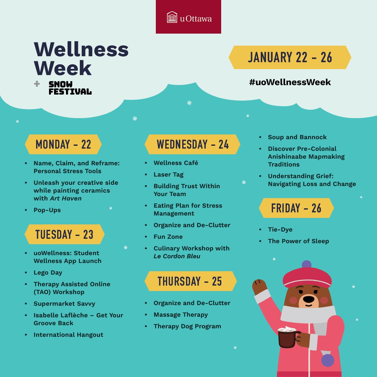 Here are some of our #uOWellnessWeek events you won't want to miss! Register by following this link: uottawa.ca/campus-life/he…