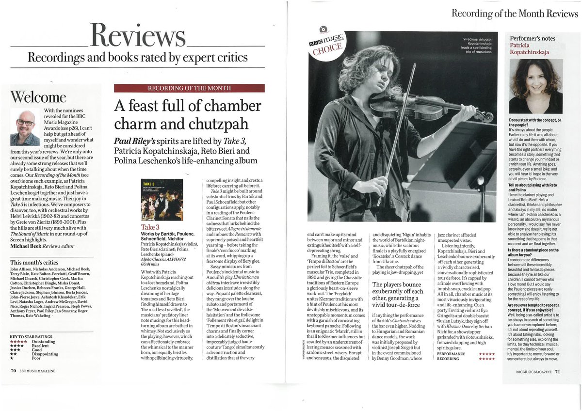 RSK_Classical's tweet photo. We are very pleased to annouce that 'Take 3' on @alpha_classics is the @MusicMagazine’s 'Recording Of The Month'!
Congratulations to @PatKopViolin, Reto Bieri and @PolinaLeschenko
🤩
#RecordOfTheMonth #bbcmusic #classicalmusic https://t.co/uZjp18tNKS