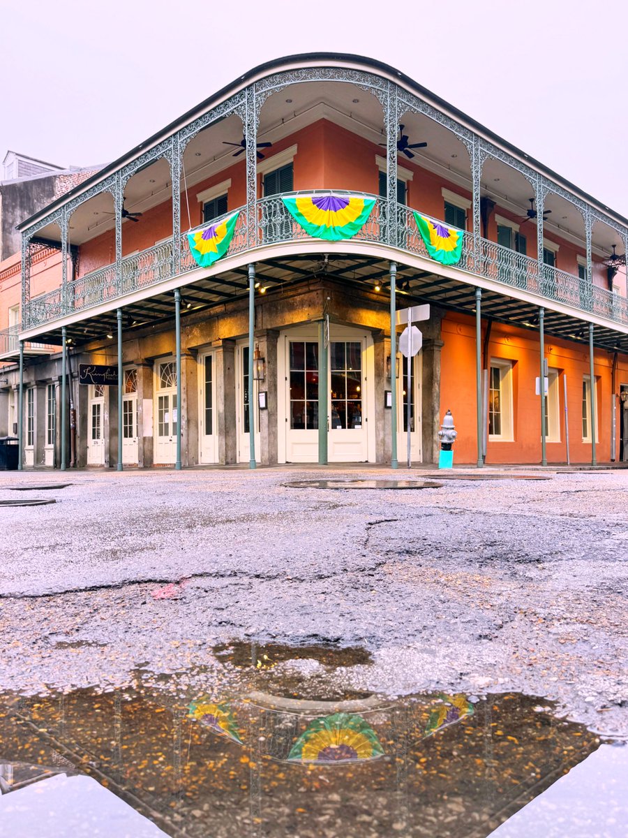 DavidMora's tweet photo. Early morning reflections in the French Quarter! 💜💛💚

#NewOrleans #OnlyLouisiana #PuddlePic https://t.co/zVJmzRWkSi