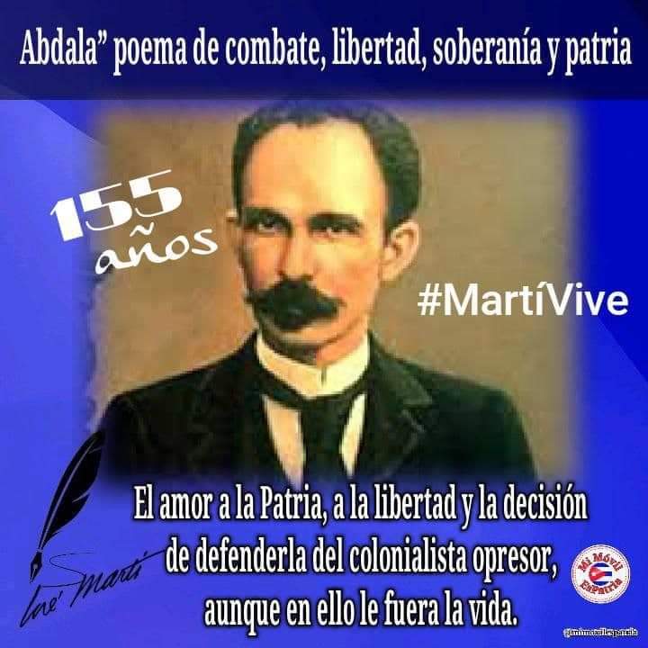 A 155 años de ser publicada la primera obra escrita por Martí: "Abdala", volvemos a la carga cual personaje que estuvo dispuesto a darlo todo por la Patria amada #MartíVive #CubaMined #PinardelRío <a href="/RoigNoda/">Jesusin Noda Roig</a> <a href="/btan0987/">Naima Ariatne Trujillo</a> <a href="/CurbeloNiurka/">Niurka María Curbelo Herrera</a> <a href="/Yamile/">Mileh</a>