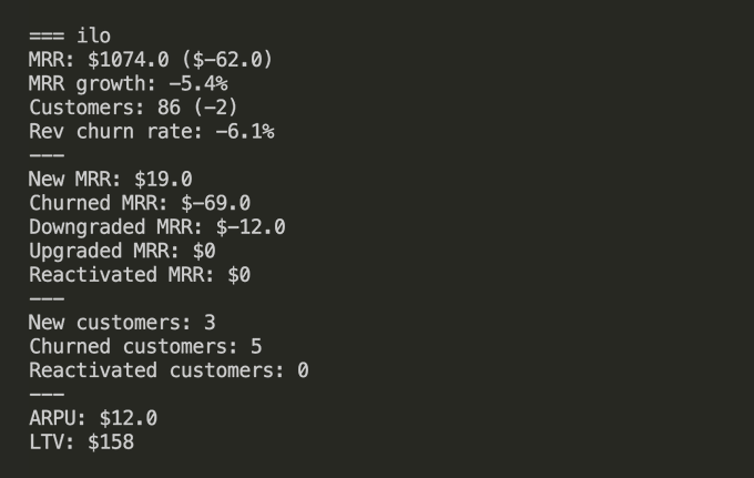 I have a little local Python script that talks to the ProfitWell API.  I can get a business snapshot