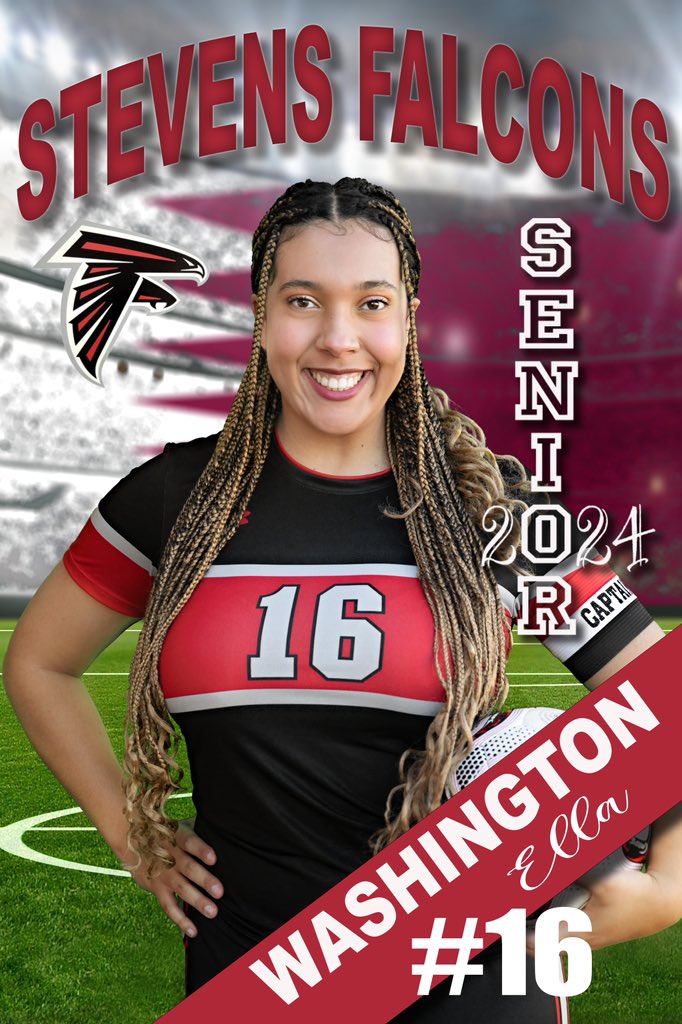 ladyfalconsoc's tweet photo. Meet ELLA WASHINGTON, senior captain of the Stevens Lady Falcons. As a 4 year varsity player, her advice is to always work hard and play with confidence. She loves supporting her team and watching them play. She plans to attend NW Vista and UTSA for physical therapy. #GoFalcons https://t.co/u9SVmgSgEx