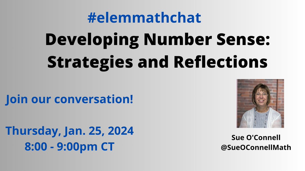 Join me on Thursday, Jan. 25 at 8pm CT for an #elemmathchat focused on number sense. Join us to gather ideas or to share some of your own.