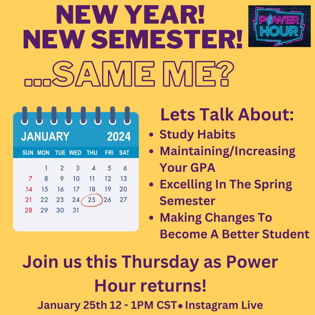 Join us this Thursday for the return of Power Hour! Our GA CharMayne will be hosting a discussion about needed changes for the new year and new semester. You can join us and follow our instagram at instagram.com/tsu_youfirst/