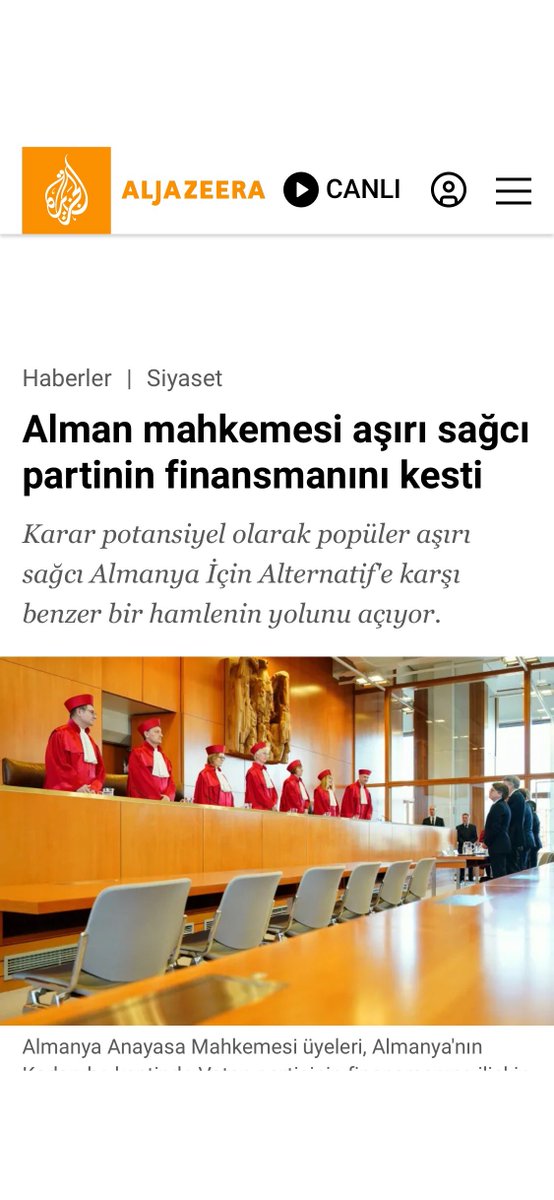 🇩🇪Alman devleti, antidemokratik davranışları nedeniyle aşırı sağcı NPD partisinin hazine yardımını kesti.

Ülkede birinci parti durumundaki AfD’nin de ödeneğinin kesilmesi gündemde.

HDPKK ve Zafer Partisi gibi partileri Almanya gibi ülkelerde barındırmazlar.

Hep derim.