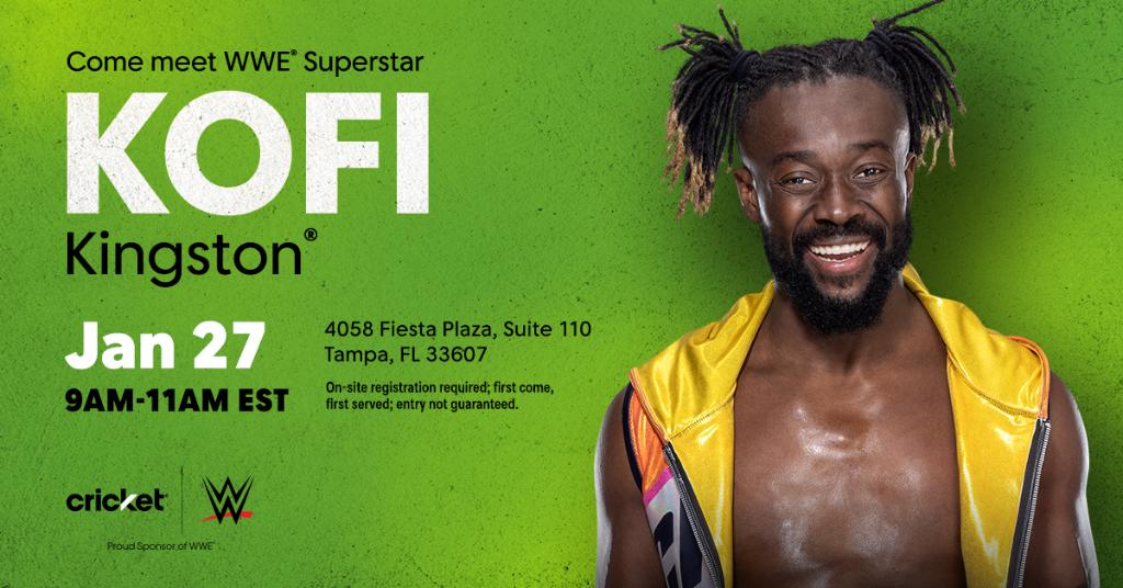 Tampa... Kofi is coming to town! Get in line EARLY to meet WWE Superstar @TrueKofi on Saturday, 1/27 💚