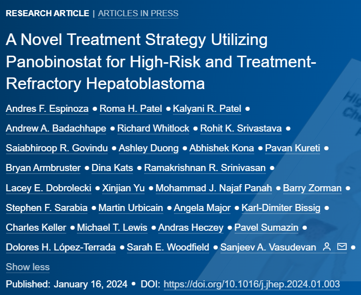 🆕Article in press❕ A Novel Treatment Strategy Utilizing Panobinostat for High-Risk and Treatment-Refractory Hepatoblastoma Full text here👉journal-of-hepatology.eu/article/S0168-… #LiverTwitter