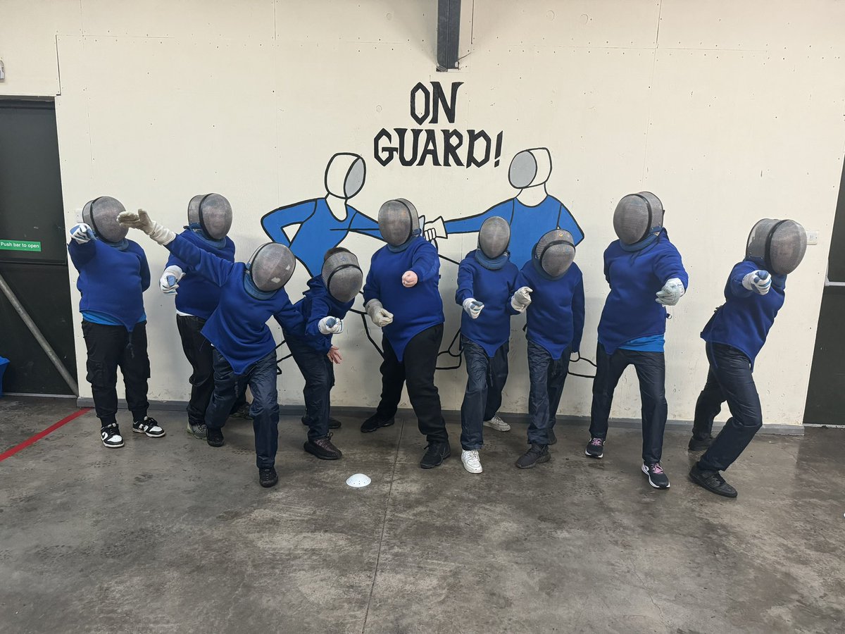 MissBroadley's tweet photo. Arrived safe and trying fencing for the first activity! @StBlanesGCC https://t.co/n2kgQi6TiH