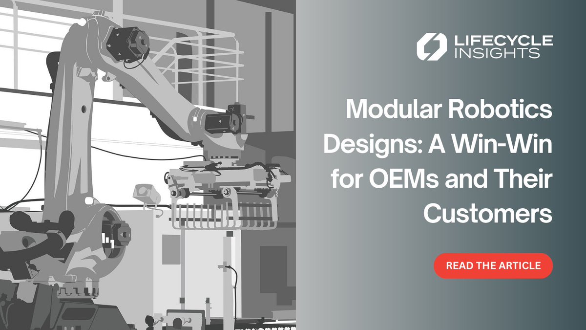 LC_Insights's tweet image. What are the bottom-line enhancing benefits of modular robotics designs for OEMs? The benefits associated with modular robotics will be crucial for robotics OEMs and their customers in the years ahead. Read the article to find out: lifecycleinsights.com/modular-roboti…
#modularrobotics