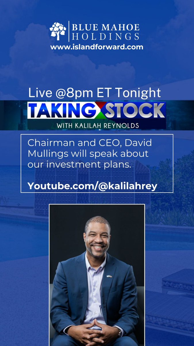 davidmullings's tweet photo. Live with @kalilahrey tonight at 8pm ET

Time to discuss @BlueMahoeCap and Blue Mahoe Holdings 😏

#islandforward https://t.co/b23IU8xbGY
