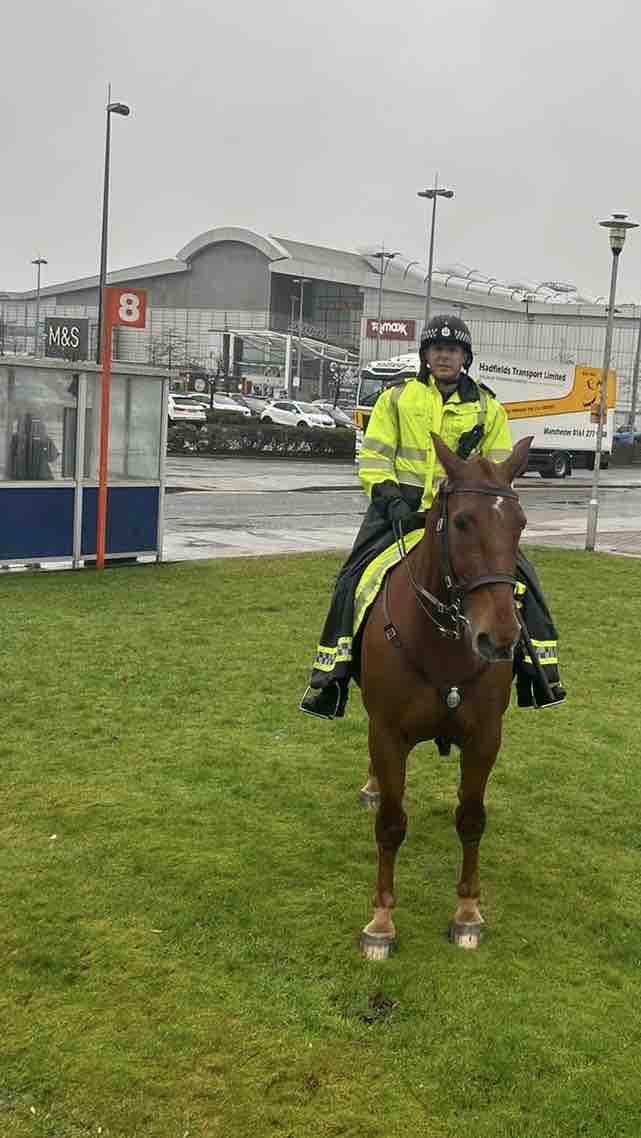 The Mounted Unit continue to support local policing colleagues and partners in the Braehead and Renfrew area by providing high profile patrols. PHs Cathcart & Brora are pictured on this wet day on the Clydeside ☔️ 🐴 #KeepingPeopleSafe @PSOSRenfrew @Braeheadcentre