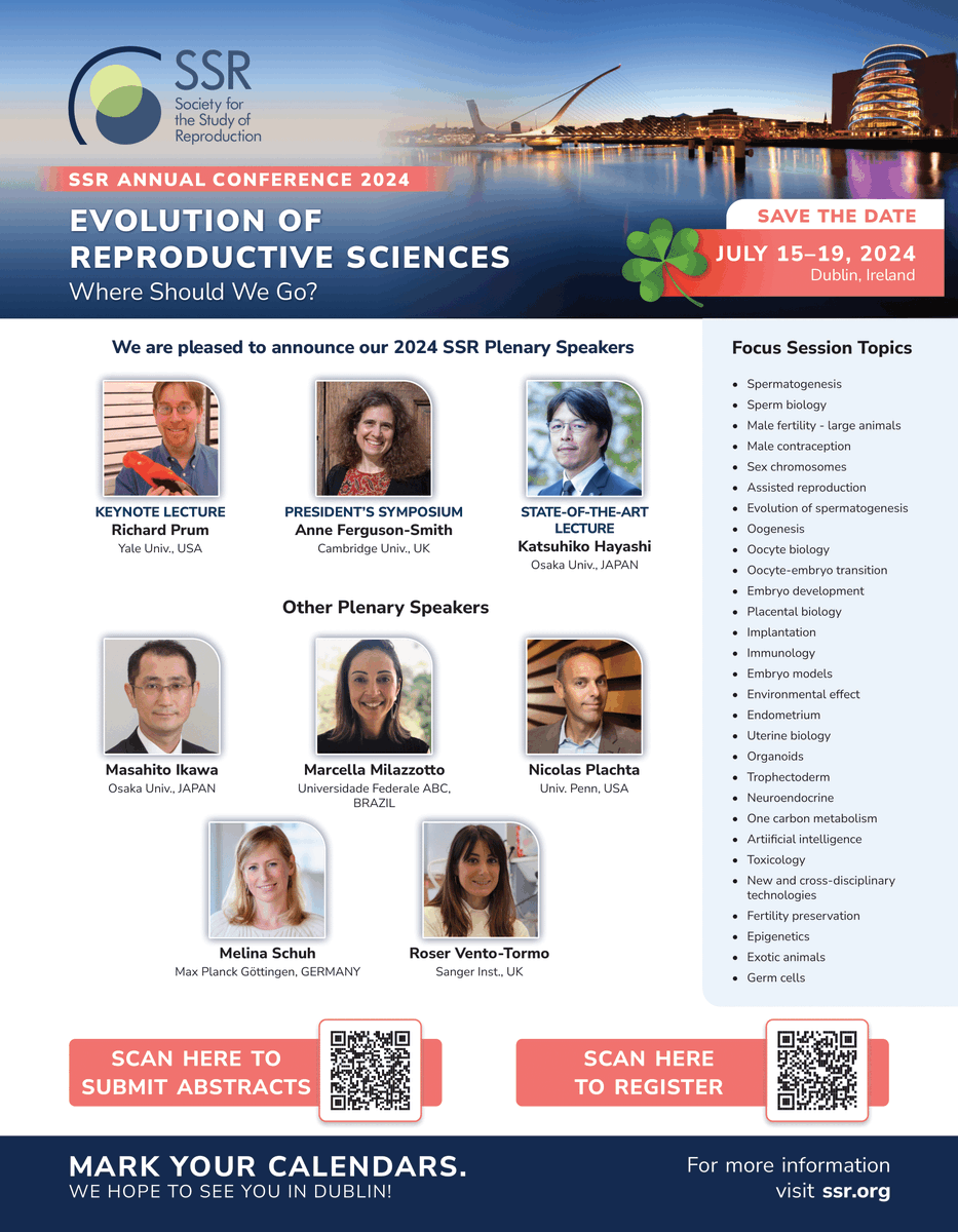 GorielyLab's tweet photo. Exciting talks from across the reproductive sciences spectrum at the SSR Annual Conference in Dublin this summer. Please RT to spread the word! #SSRepro #SSR2024 #ReproductiveScience https://t.co/co0QjMehYn https://t.co/1S45DJQU46