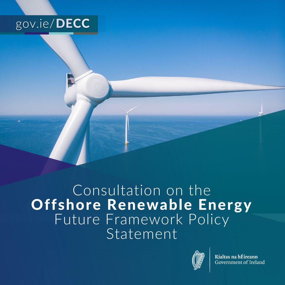 DeptCEE's tweet photo. Minister @EamonRyan, today welcomed the opening of a consultation on the Offshore Renewable Energy (ORE) Future Framework Policy Statement. The Future Framework is the long-term model and vision for offshore renewable energy in Ireland. 
https://t.co/0Sc4W1qoAG https://t.co/gjisqjrl4T