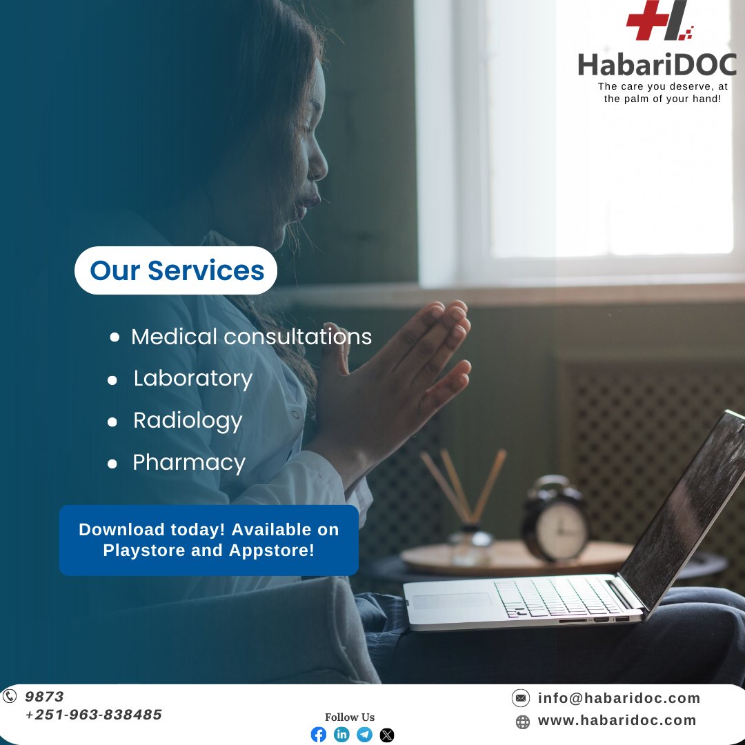 HabariDoc's tweet photo. HabariDOC brings a range of healthcare services to your fingertips. Experience convenient, accessible, and trusted healthcare from the comfort of your home. #HabariDOC #Telemedicine #HealthcareServices
🌐 https://t.co/YmK9uGtm2E
📧 Info@HabariDOC.com https://t.co/hLoXeZFmfi