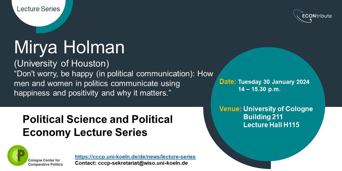 Next up in the PSPE lecture series (hosted by @CompPolCologne & @ECON_tribute), we are so lucky to have @prof_mirya from @UHouston joining us next Tues (30.01). The talk will take place at 2 PM at H115 in Building 211. All welcome! @WiSoUniCologne @UniCologne