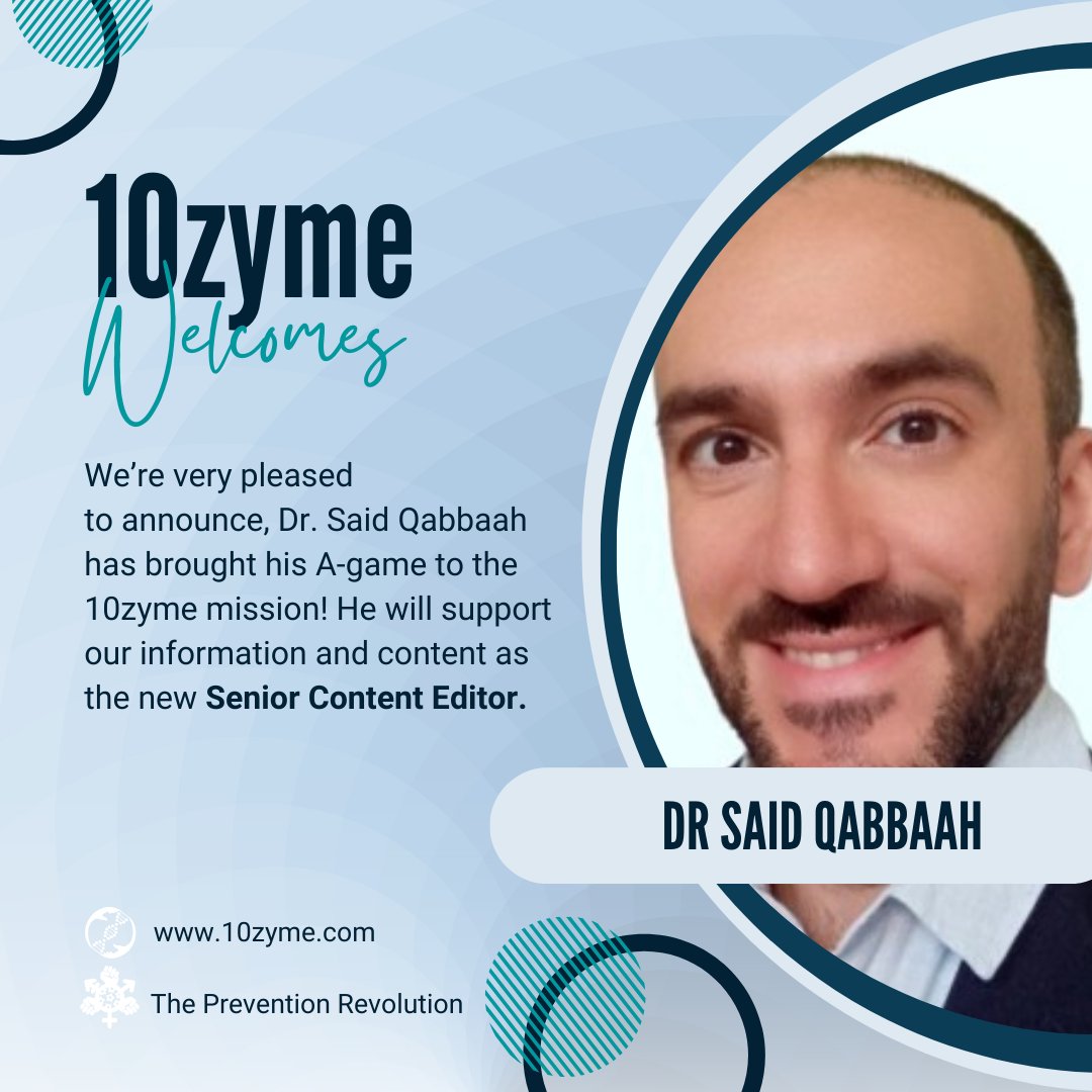 This week, we welcome, Dr. Said Qabbaah to the team! 🙌 We're grateful he shares the same passion and drive that is #10zyme and #thepreventionrevolution