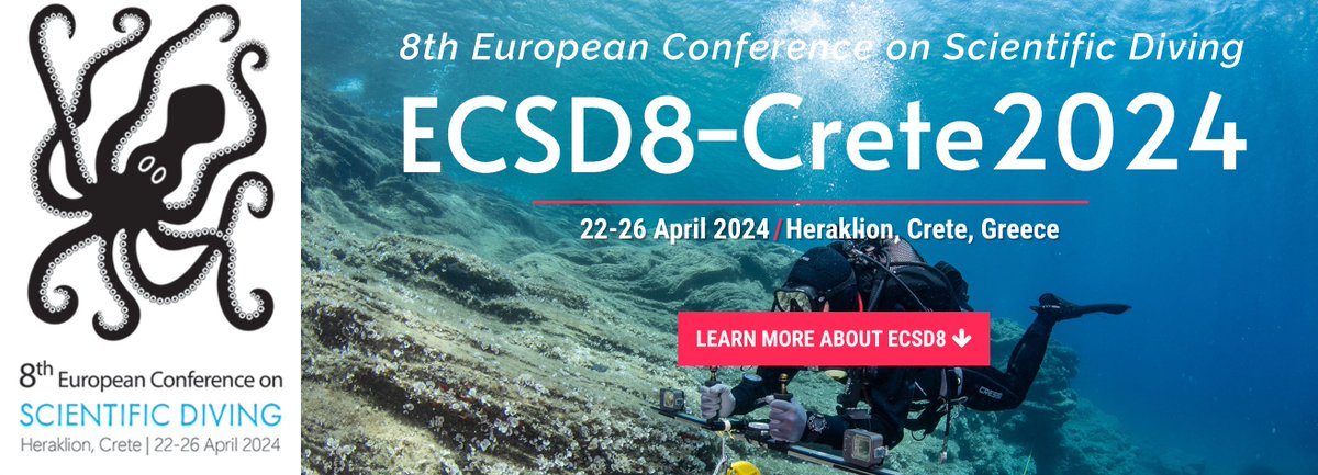 The 8th European Conference on Scientific Diving is being hosted by HCMR in 22-26 April 2024, in Crete, Greece. Abstract submission until 31 January 2024. Hurry up! ecsd8.org #ScientificDiving #ECSD8