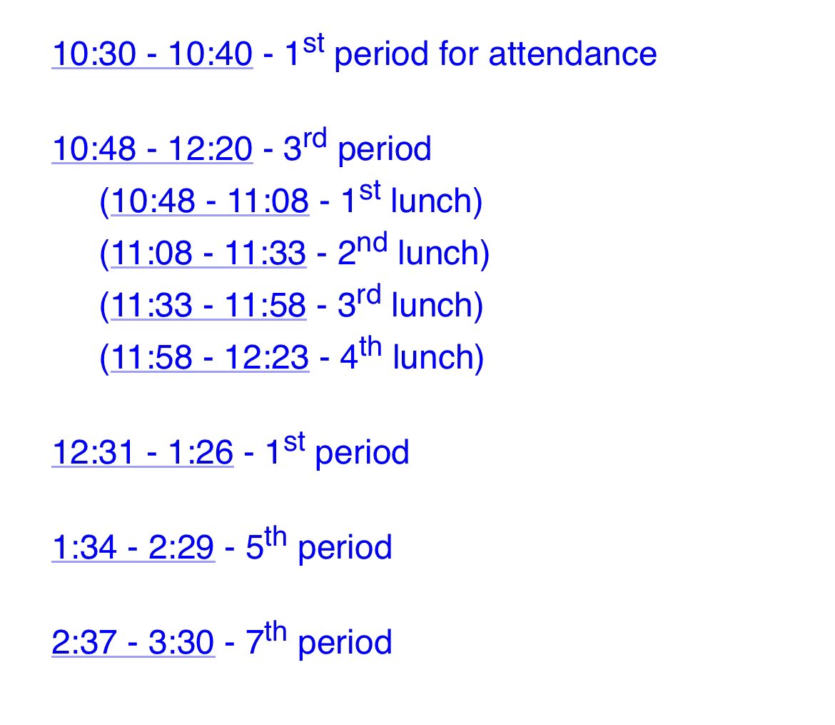 Please repost. 
Today’s Schedule (1/23/24)
#onlyoneSHS