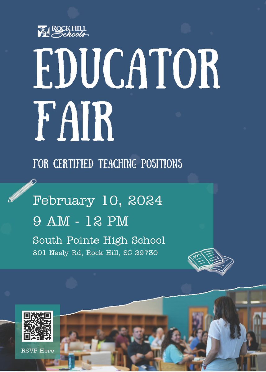 Rock Hill Schools is hiring. We have options for you whether you're a new or seasoned teacher. Learn more about our district at our Educator Fair on Feb. 10. RSVP here: rock-hill.k12.sc.us/site/default.a…