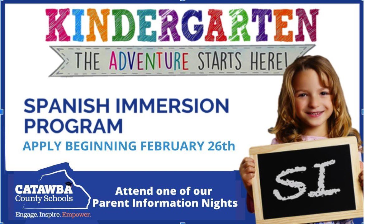 🌟 Attention Parents of 2024-25 Kindergarteners! 🌟 Get ready to dive into an exciting learning adventure with our Spanish Immersion Programs. We invite you to our Parent Information Nights to learn more! Visit catawbaschools.net/academics/span… for more details. @ParticipateLrng