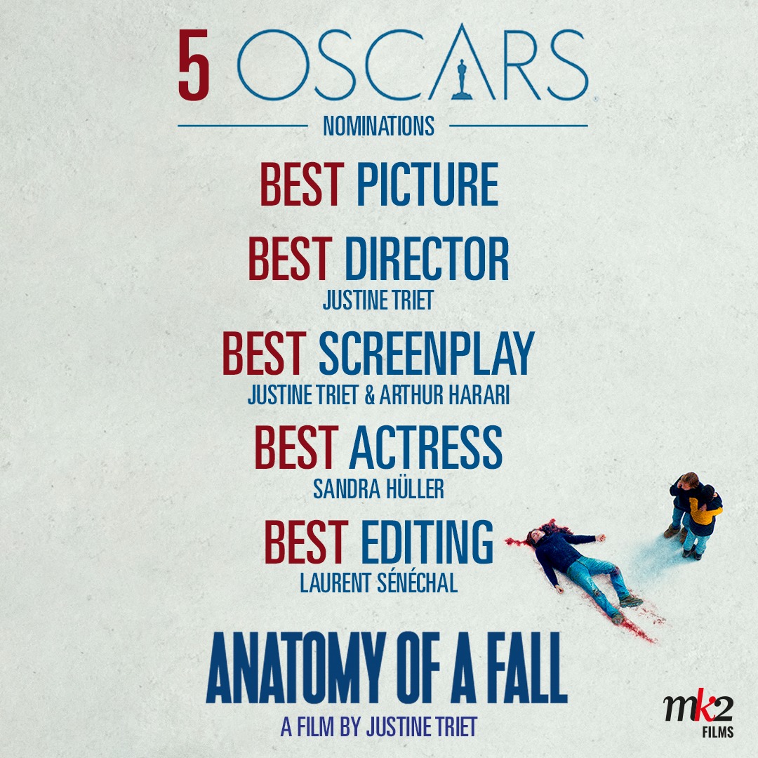 Un grand bravo à MK2 FILMS pour les 5 nominations aux #Oscars2024 d'ANATOMIE D'UNE CHUTE, dont meilleur film 🔥

Nous sommes ravis d'accompagner MK2 FILMS sur cette campagne Awards exceptionnelle. 

Et très heureux de voir Justine Triet faire briller la France dans le monde ❤️