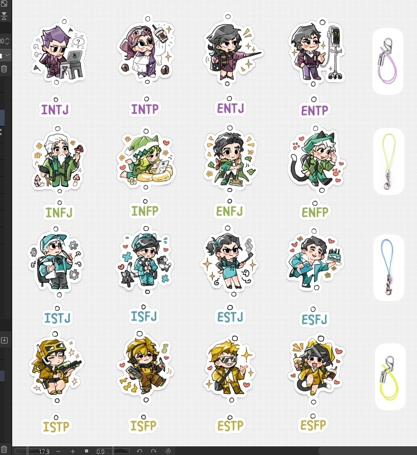 my MBTI keychains 💜💚💙💛