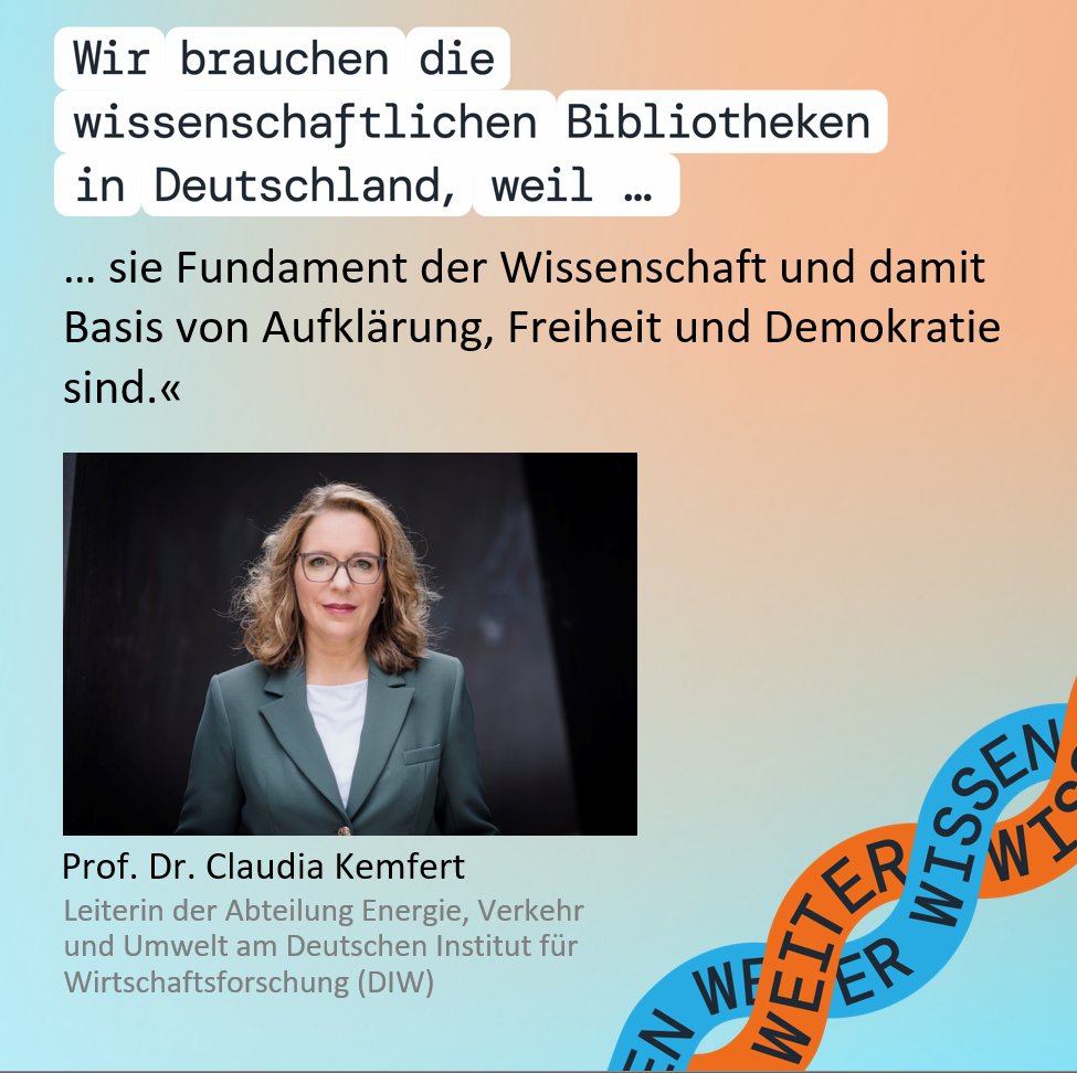 Claudia Kemfert (@ckemfert) on Twitter photo Wir brauchen die wissenschaftlichen Bibliotheken in Deutschland, weil sie Fundament der #Wissenschaft und damit Basis von #Aufklärung, #Freiheit und #Demokratie sind
Initiative des <a href="/bibverband/">Bibliotheksverband</a> #Weiterwissen #dbv Wir brauchen die wissenschaftlichen Bibliotheken in Deutschland, weil sie Fundament der #Wissenschaft und damit Basis von #Aufklärung, #Freiheit und #Demokratie sind
Initiative des <a href="/bibverband/">Bibliotheksverband</a> #Weiterwissen #dbv
