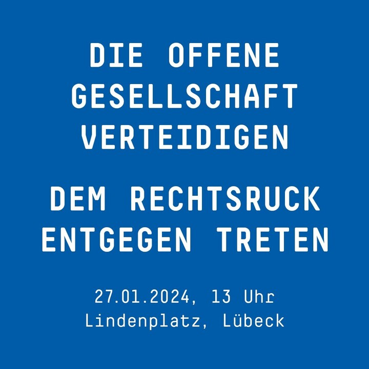 FSternfeld's tweet photo. Wir @hansemuseum_eu unterstützen den Protest gegen Rechtsextremismus am 27. Januar in Lübeck. Gemeinsam stark für Menschlichkeit, Toleranz & gegen Rechtspopulismus. Für eine offene Gesellschaft & gegen Hass! #DeutschlandStehtAuf #wirsindmehr #lübeckistbunt #hanse4ever https://t.co/xMlQcthsM6