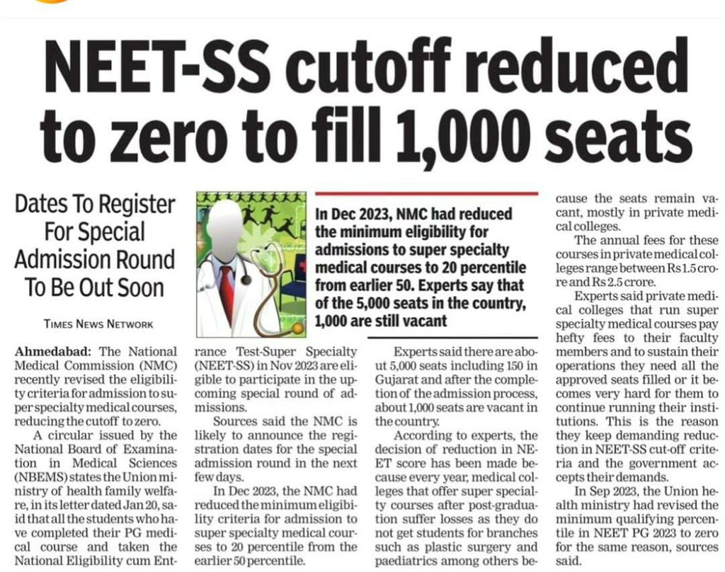 NMC has reduced the cut off mark for #NEET as 'Zero' to fill seats

Those who were claiming #NEET was brought in to filter the merit students.. please have their innovative clarification for how Zero Mark determines the Merit

#BanNEET