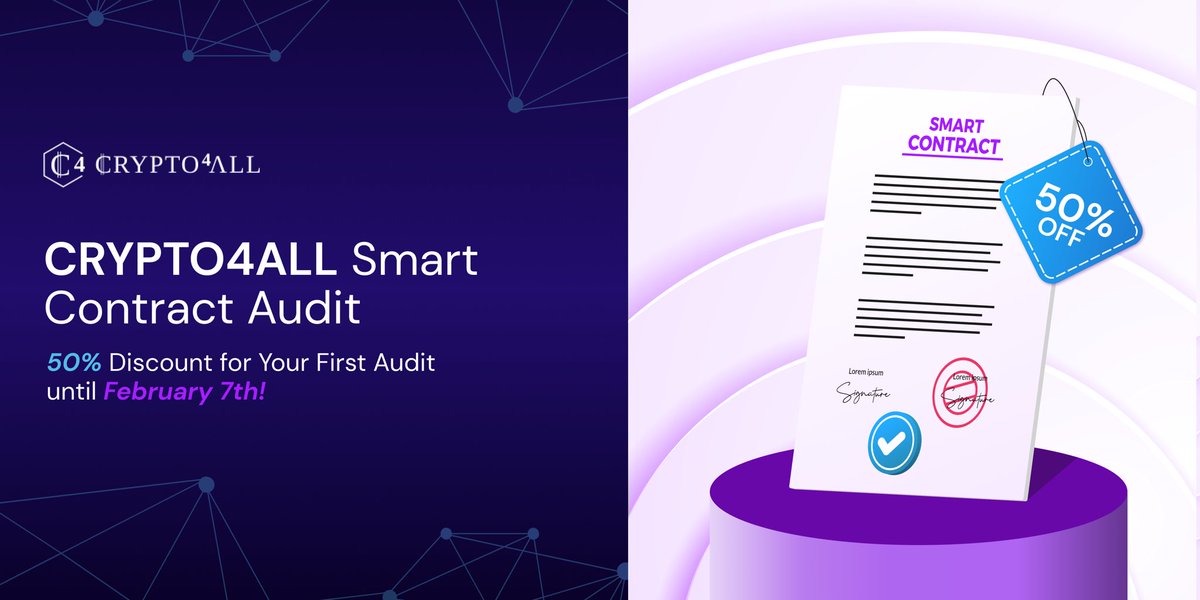 Boost your #SmartContracts security with Crypto4All! 🔒 🌐 Uncover vulnerabilities, ensure compliance, and enhance quality. 🚨 Get a 50% discount on our expert Smart Contract Audits until Feb 7th! 📌 Learn more: gamma.app/public/Audit-S… #Crypto #Security #SmartContractAudit