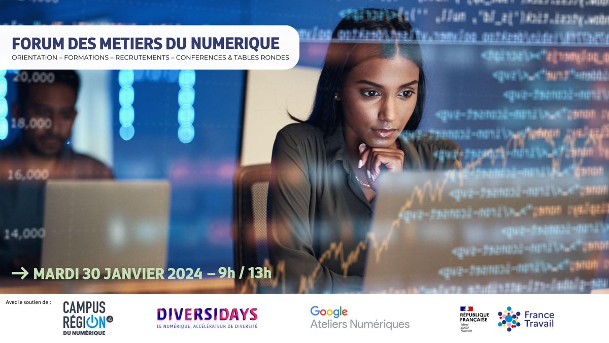 📅 Rendez-vous le mardi 30 janvier pour le Forum des Métiers du Numérique, organisé par @FranceTravail au @CampusRegion du numérique, à l'occasion de la Semaine nationale du numérique ! 👉 Infos et inscriptions : campusnumerique.auvergnerhonealpes.fr/evenement/foru…