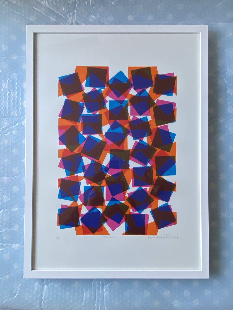 Three new geometric #screenprints finished, framed & delivered on time! So glad to have completed my first commission of 2024. Hoping to continue working on some more of these prints when there’s time. #abstractscreenprints #geometricprints