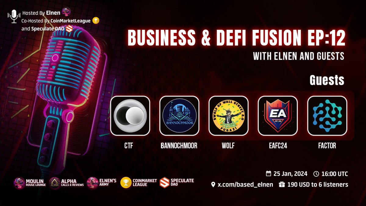 based_elnen's tweet photo. 🎙EP.12 & GIVEAWAY (190 USD)🎙
"Business & DeFi Fusion with Elnen and Guests"

🔹25.1. THURSDAY 16:00 UTC⌛️

💵PRIZES 190 USD💵
2x 45 USD
4x 25 USD

🧾RULES👇
1️⃣ LIKE & RETWEET!
2️⃣ TAG 2 FRIENDS!
3️⃣ FOLLOW @based_elnen
4️⃣ JOIN👉https://t.co/0qdXmvHoFo

#CryptoGiveaway #DeFi #BTC