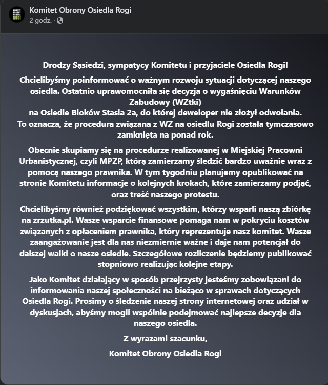 AkcjaRogi's tweet photo. Uprawomocniła się decyzja o wygaśnięciu WZ
na Osiedle Bloków.
Skupiamy się na procedurze realizowanej w MPU dot. PZPZ. W tygodniu opublikujemy informacje o kolejnych krokach, które zamierzamy podjąć, oraz treść naszego protestu.
#protest #ekologia #polska #lodz #łódź https://t.co/cPdesZjLyI