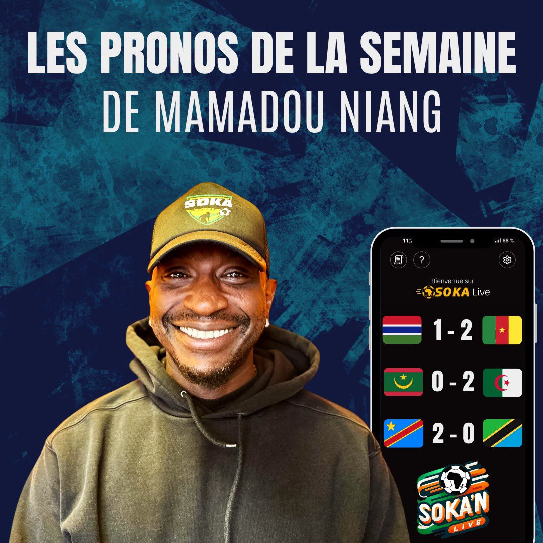 🌍 Voici m𝗲𝘀 𝗻𝗼𝘂𝘃𝗲𝗮𝘂𝘅 𝗽𝗿𝗼𝗻𝗼𝘀 𝗱𝗲 𝗹𝗮 𝘀𝗲𝗺𝗮𝗶𝗻𝗲 𝘀𝘂𝗿 𝗦𝗢𝗞𝗔'𝗡 𝗟𝗶𝘃𝗲. ⚽

Que pensez-vous de mes choix ? 🏆N'attendez plus, suivez mes conseils et faites vos pronostics sur l'application de <a href="/sokaclub/">SOKA Club</a> !

Téléchargez SOKA Live👉🏿 play.google.com/store/apps/det…