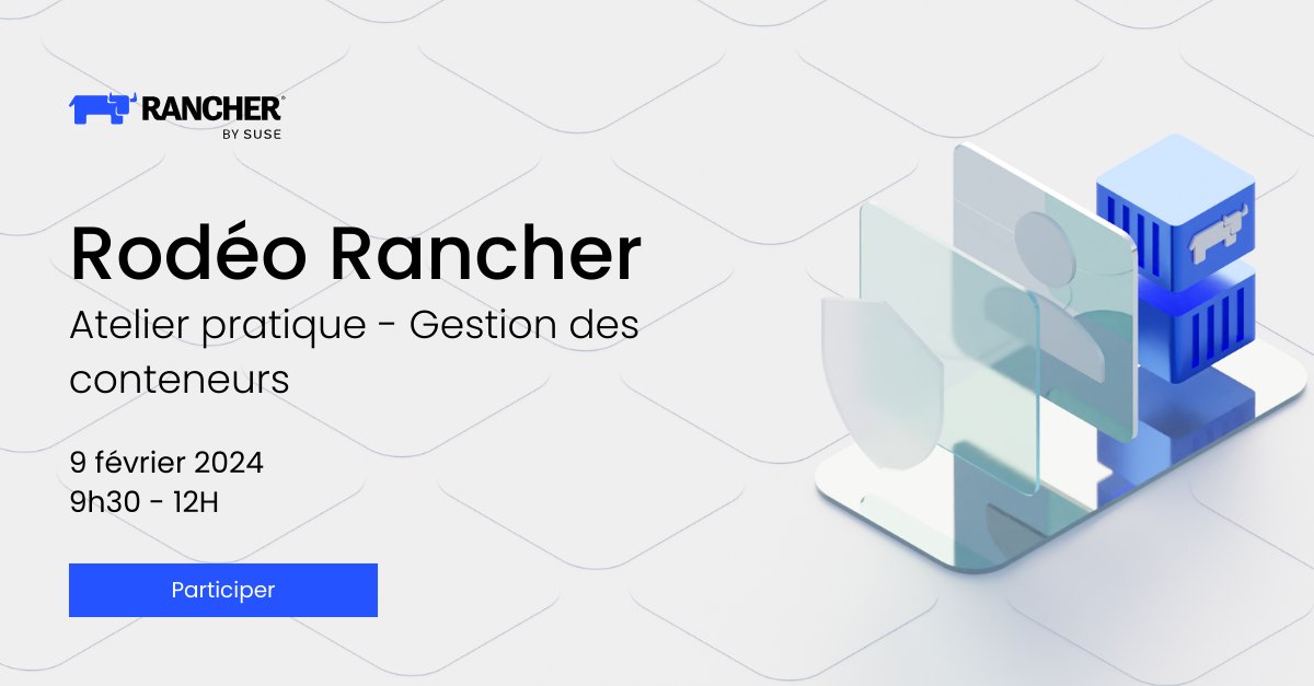 SUSE_France's tweet image. 🔧💻 Le 9 février, plongez dans le monde de Kubernetes lors de notre atelier virtuel de 2h30 ! Découvrez l'installation de clusters, le déploiement de Rancher et d'applications conteneurisées. 
👉  okt.to/D3lbys
#RancherRodeo #KubernetesManagement #TechWorkshop