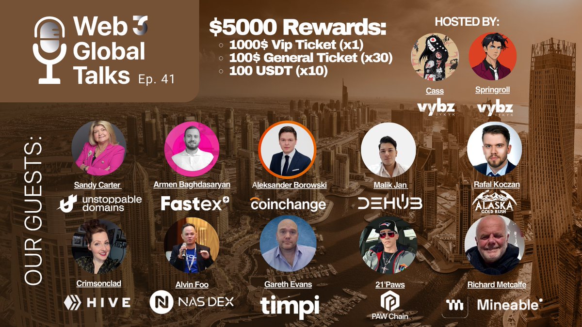 Web3 Global (@web3globalmedia) on Twitter photo 🔥 Join the Hottest Twitter Space Event!
✅ Like & RT & Follow:
<a href="/Vybz_Gr/">VYBZ</a>, <a href="/hiveblocks/">Hive</a>, <a href="/PawChain/">PAW</a>, <a href="/unstoppableweb/">Unstoppable Domains</a>, <a href="/dehub_official/">DeHub</a>, <a href="/coinchangeio/">Coinchange</a>, <a href="/alaska_game/">Alaska Gold Rush</a>, <a href="/Timpi_TheNewWay/">Timpi</a>, <a href="/fastex/">Fastex</a>, <a href="/Mineable_io/">Mineable.io</a>, <a href="/nasdex_xyz/">NASDEX</a>
⏰ Set Reminder:
x.com/i/spaces/1lDxL… 🔥 Join the Hottest Twitter Space Event!
✅ Like & RT & Follow:
<a href="/Vybz_Gr/">VYBZ</a>, <a href="/hiveblocks/">Hive</a>, <a href="/PawChain/">PAW</a>, <a href="/unstoppableweb/">Unstoppable Domains</a>, <a href="/dehub_official/">DeHub</a>, <a href="/coinchangeio/">Coinchange</a>, <a href="/alaska_game/">Alaska Gold Rush</a>, <a href="/Timpi_TheNewWay/">Timpi</a>, <a href="/fastex/">Fastex</a>, <a href="/Mineable_io/">Mineable.io</a>, <a href="/nasdex_xyz/">NASDEX</a>
⏰ Set Reminder:
x.com/i/spaces/1lDxL…