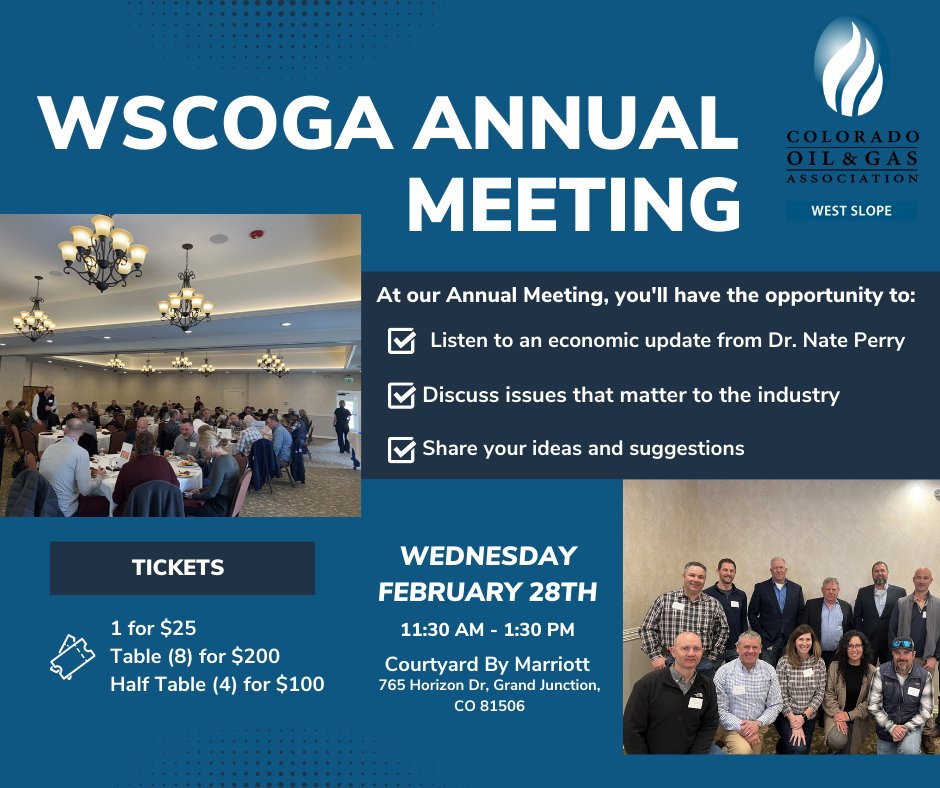 Members of West Slope COGA, please join us for the 2024 Annual Meeting of West Slope Colorado Oil &amp; Gas Association.

Get your tickets here, cvent.me/g8Qlv8?locale=…