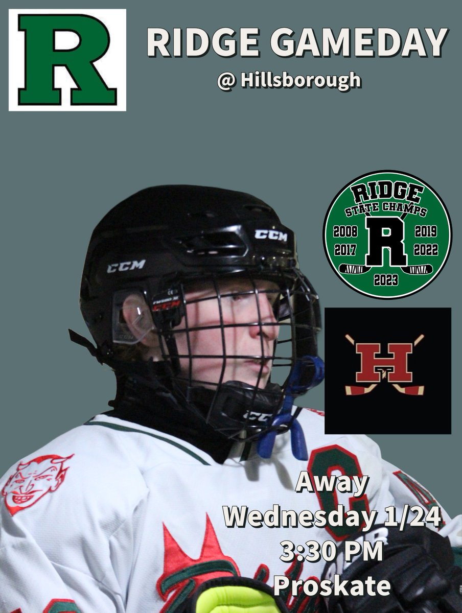 Away Game: Wednesday 1/24 @ Hillsborough at Proskate Ice Arena - 3:30PM <a href="/Ridgegameday/">RIDGE ATHLETICS</a>