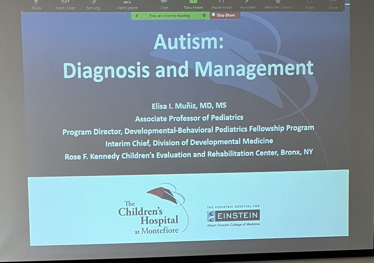 Dr Elisa Muniz discusses #Autism Diagnosis & Mgmt at the University of #PuertoRico. @MontefiorePeds @SuzettePediMD @NicoleBushPhD