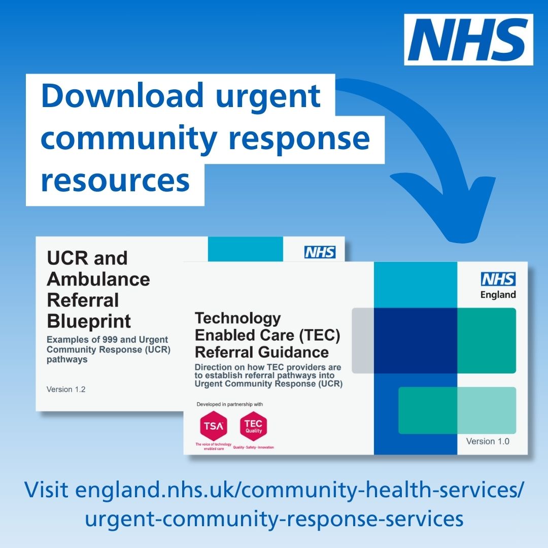 Our new #UrgentCommunityResponse resources support ambulance teams and Technology Enabled Care partners to establish and maintain referral pathways, resulting in better outcomes and experiences for patients and the system

See guidance and resources here: england.nhs.uk/community-heal…