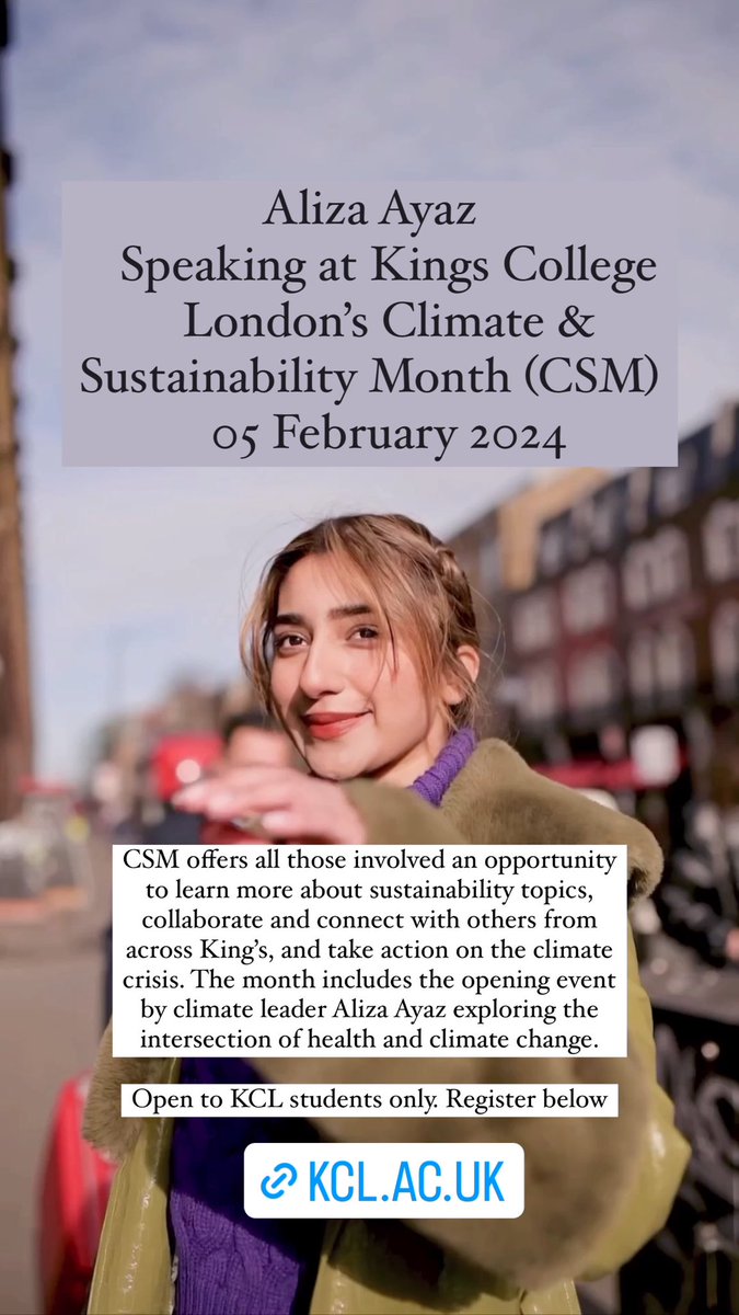 Excited to be speaking to students at  King’s Climate & Sustainability Month on 05 February. CSM offers all those involved an opportunity to learn more about sustainability topics, collaborate and connect with others from across King’s, and take action on the climate crisis.